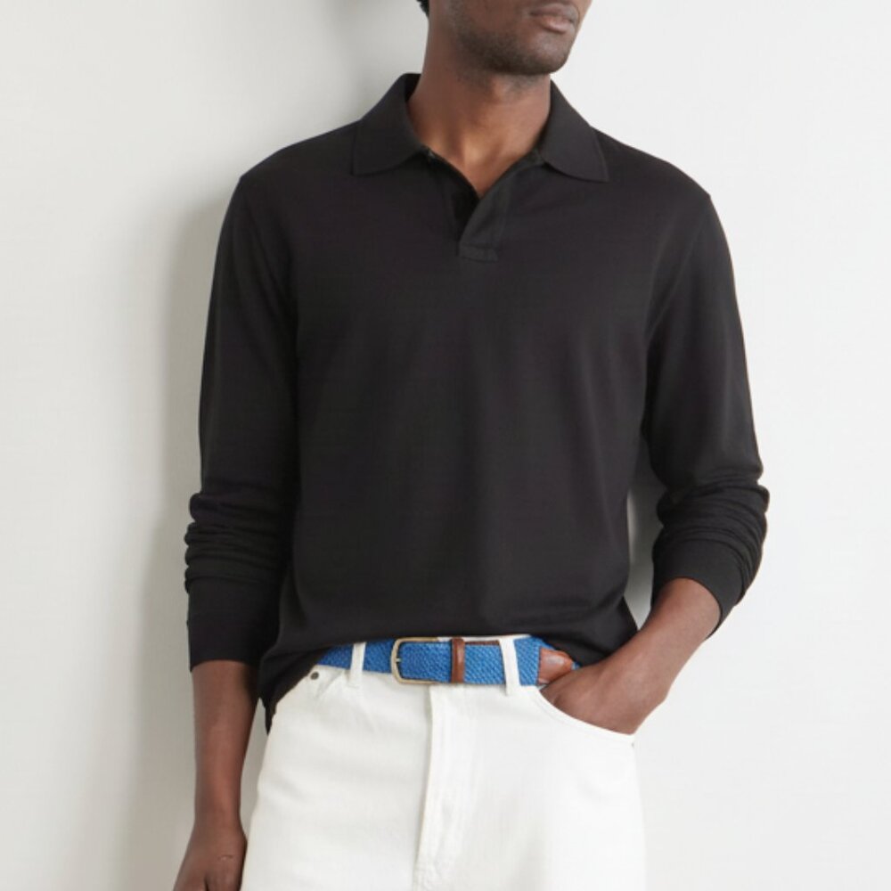 Massimo Alba Polo Shirt Mens Black Cotton Cashmere Long Sleeve Aruba Rico Italy